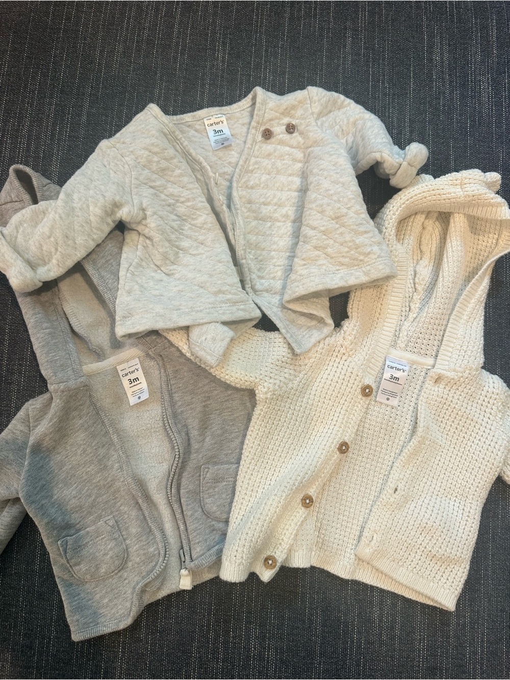Carter's Neutral 3-Piece Hoodie/Cardigan Set - Cream, Gray, Light Beige